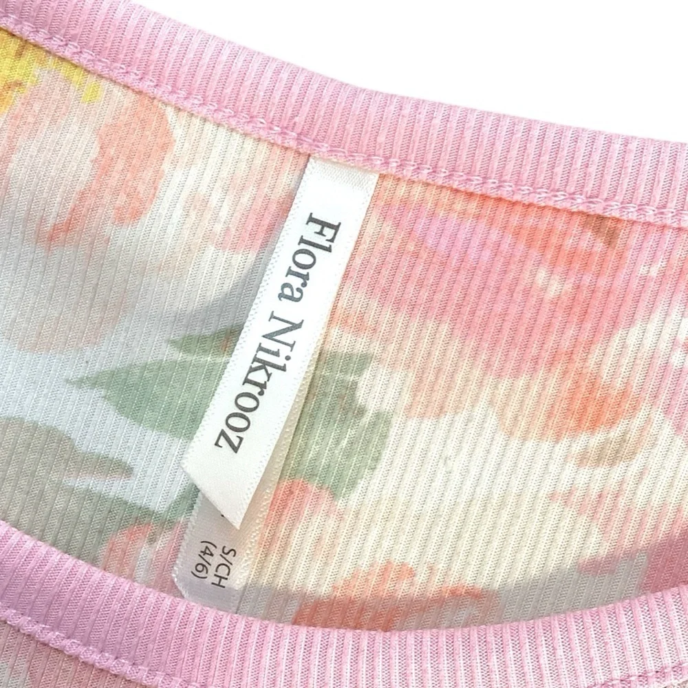 Flora Nikrooz Fine Ribbed Pink Floral‎ Scoop Neck Nightgown Sleep Shirt Small